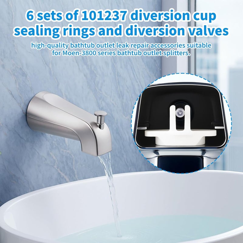 Pretwad 6 Sets 101237 Tub Spout Repair Kit - Moen-3800 Cup Seal & Diverter Gate Replacement Set for Plumbing Fixture & Faucet, 3800 Tub Spout Diverter Repair Kit for Bathtub/Shower Faucet - Image 3